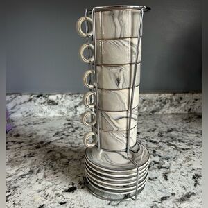 Marble Pattern Espresso Set with Stand